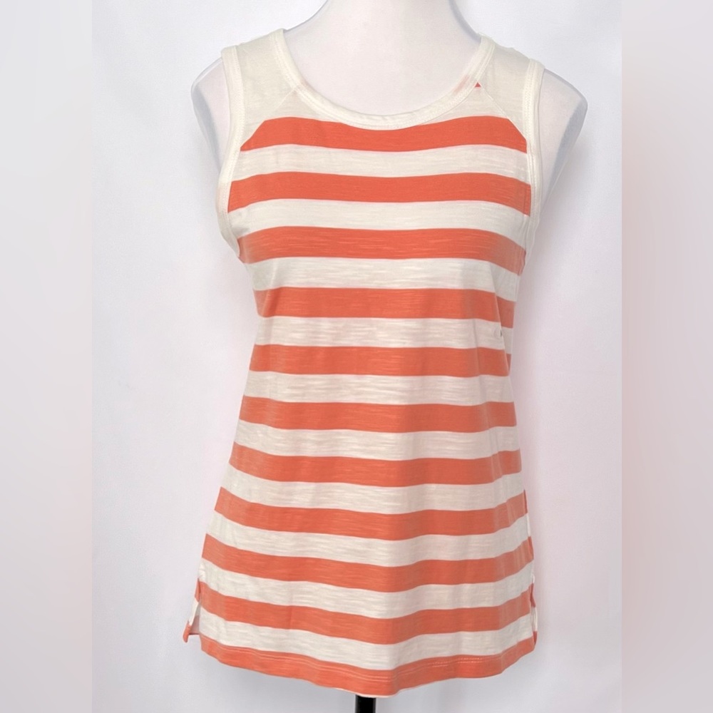 NWT Maurices‎ 24/7 Striped High Neck Tank Top White and Coral Stripes Size M - Picture 2 of 7